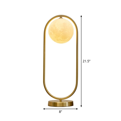 Opal Glass Moon Night Light Post-Modern Single Bulb Table Lighting with Gold Oblong Frame