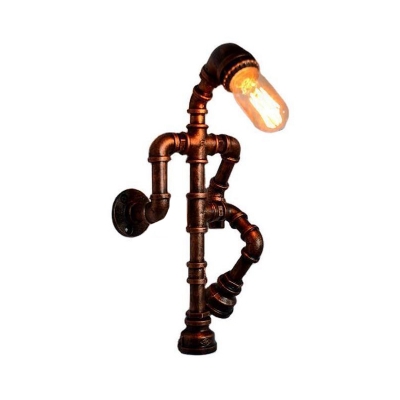 Pipe Man Boys Room Wall Light Industrial Iron 1 Head Black/Bronze/Copper Finish Wall Lamp Fixture