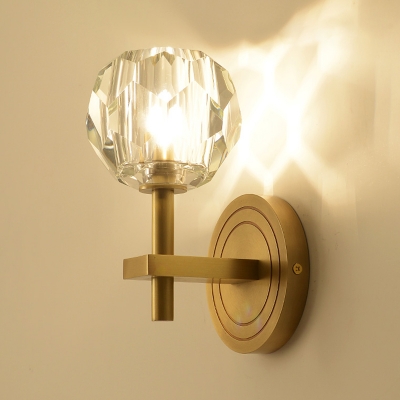 Postmodern 1 Head Wall Light Gold Ball/Cylinder Wall Mounted Lamp with Beveled Cut Crystal/Ripple Glass Shade