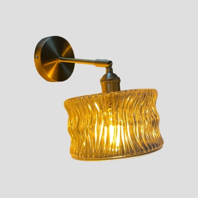 Pumpkin/Diamond/Ruffled Wall Light Fixture Mid-Century Blue/Amber/Clear Glass 1-Bulb Gold Wall Mount Lamp with Pivot Joint