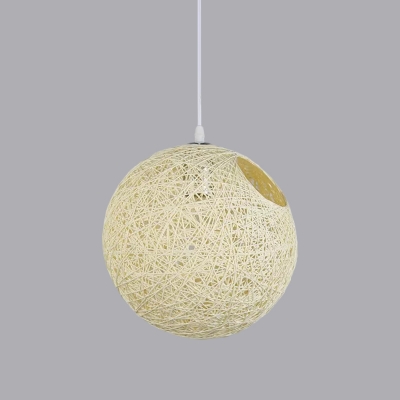 Red/Pink/Blue Ball Pendant Lamp Modern Style 1-Light Rattan Hanging Light Fixture with Hole