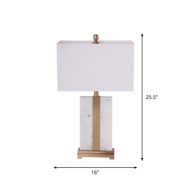 Single Living Room Table Light Minimalist White Nightstand Lamp with Rectangle Fabric Shade