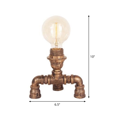 Single Quadpod/Robot/Tripod Night Lamp Industrial Bronze Iron Table Lighting with Cage/Open Bulb Design for Bedroom
