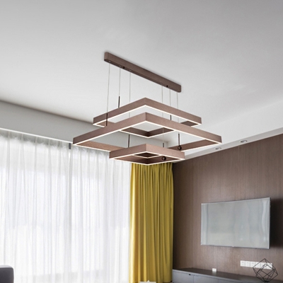 Square Aluminum LED Chandelier Light Simple Coffee Ceiling Suspension Lamp in Warm/White Light