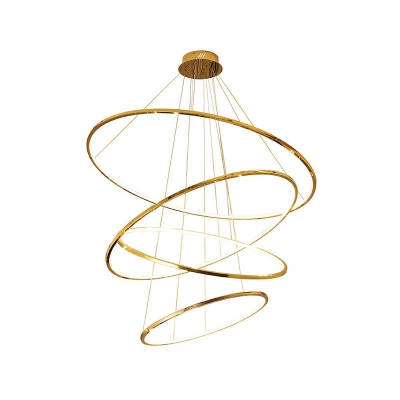 Stainless Steel 3/4-Tier Pendant Chandelier Minimalist Gold Hoop LED Hanging Lamp