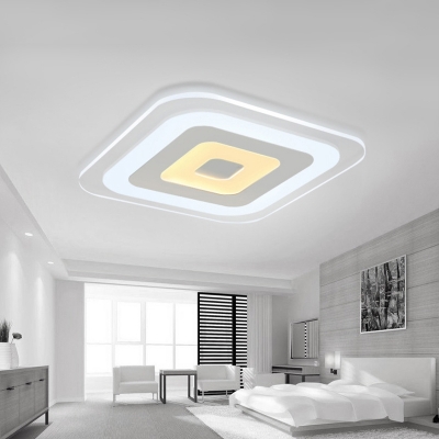 Thinnest Square/Rectangle Acrylic Ceiling Lamp Minimalism White LED Flush-Mount Light Fixture in Warm/White Light, Small/Large