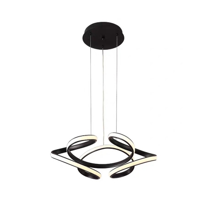 Twisting Line Art Dining Room Drop Lamp Acrylic Minimalist LED Chandelier Pendant in Black, Warm/White Light