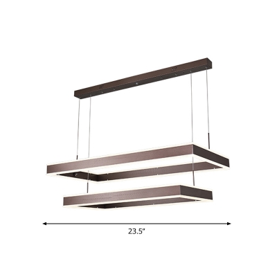 2/3/4 Layers Rectangle Living Room Pendant Aluminum Minimalistic LED Chandelier Lamp in Brown, Warm/White Light