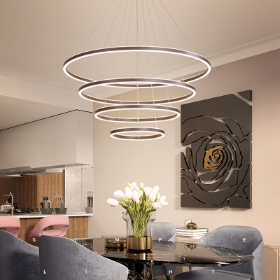 2/3/4 Tiers Tapered Kitchen Bar Pendant Acrylic Minimalistic LED Chandelier Lighting in Brown