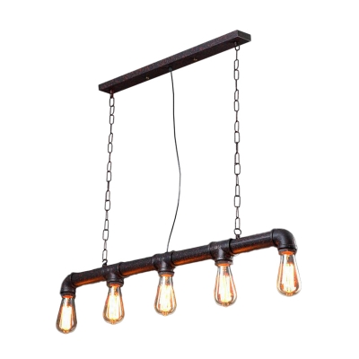 5 Lights Iron Island Lighting Industrial Rust Linear Piping Dining Room Ceiling Suspension Lamp