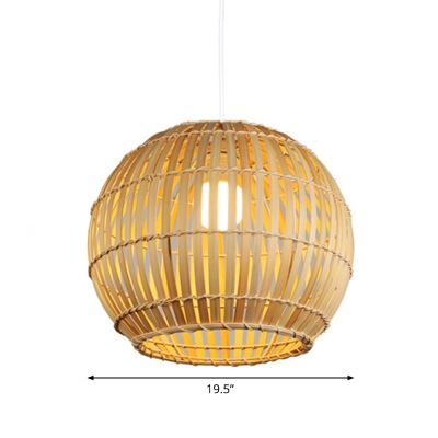 Bamboo Stripe Spherical Hanging Light Asian 1-Light Beige Down Lighting Pendant, 12