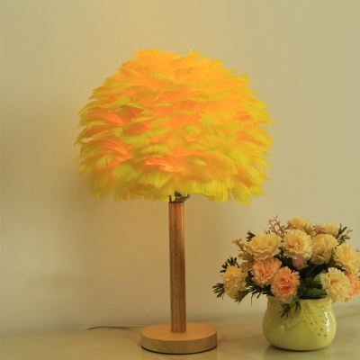 Blooming Feather Table Stand Light Minimalist 1 Bulb Grey/White/Pink Night Lamp with Wood Base