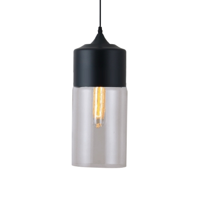 Canning Jar Open Kitchen Ceiling Pendant Clear Glass 1 Light Modern Suspended Lighting Fixture in Black