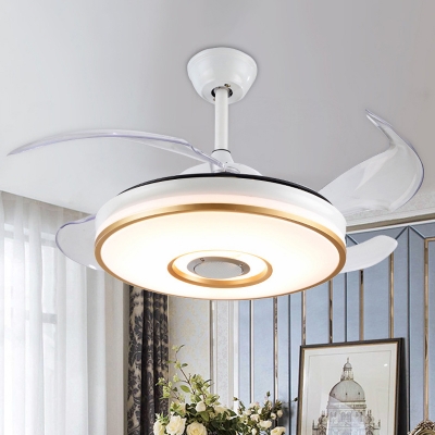 Circular 4-Blade Hanging Fan Lamp Fixture Simple Acrylic Dining Room LED Semi Flush Ceiling Light in White, 16