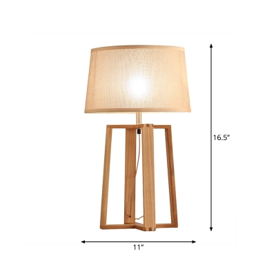 Crisscross Wood Night Stand Light Modern 1-Light White Table Lamp with Drum Fabric Shade