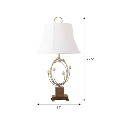 Flared Shade Nightstand Light Minimalist Fabric Single White Table Lamp with Crystal Twig Stand