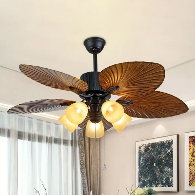 Frosted Glass Bell 5-Blade Hanging Fan Light Rural 52