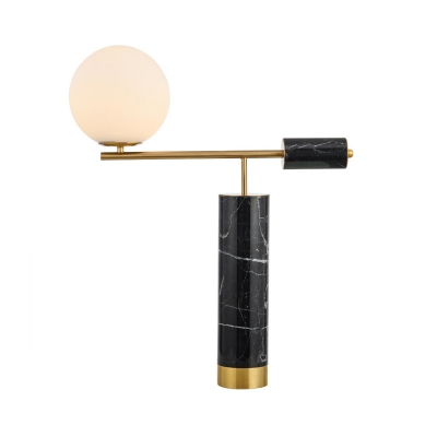 Lever Night Table Light Designer Cream Ball Glass 1-Light Black Nightstand Lamp with Marble Base