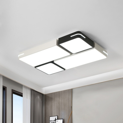 Living Room LED Ceiling Flush Mount Modern Black-White Flush Light with Square/Rectangle Acrylic Shade, White/3 Color Light