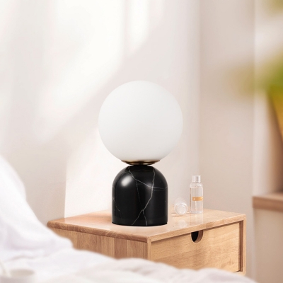 Marble Dome Small Night Lamp Simple 1 Head Black/White/Green Table Light with Ball Cream Glass Shade