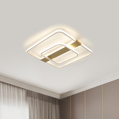 Metal Double-Square Ceiling Flush Modern Style Gold LED Flush Mount Lighting in Warm/White Light