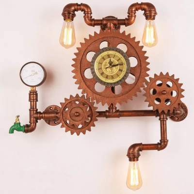 Metal Pipe System Wall Light Industrial 3 Bulbs Restaurant Wall Mounted Lamp in Copper