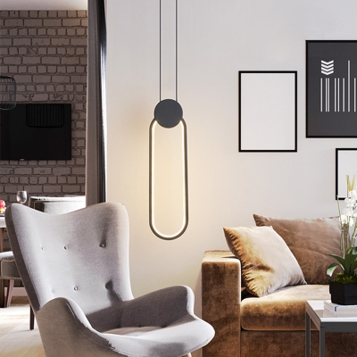 Minimal LED Pendant Lamp Black/White Oval/Square/Round Hanging Light with Acrylic Shade for Living Room