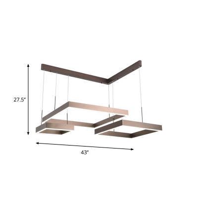 Minimalist Triple Square Chandelier Aluminum Living Room Small/Large LED Ceiling Pendant in Brown, Warm/White Light