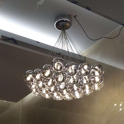 Modern Cluster Bubble Ball Pendant Light Mirrored Glass 37 Bulbs Kitchen Dinette Suspension Lighting in Silver