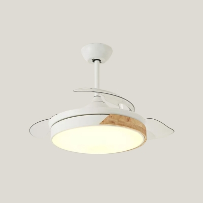 Nordic Splicing Round LED Semi Flush Wood Living Room 4-Blade Hanging Fan Light in White/Black, 20