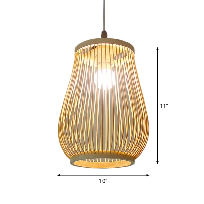 Pear/Cone/Hemisphere Bamboo Pendant Lamp Chinese Style 1 Head Beige Ceiling Suspension Lamp for Dining Room