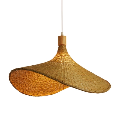 South-East Asia Hat Shaped Pendant Light Bamboo 1 Head Stairway Ceiling Hang Lamp in Beige, 19.5
