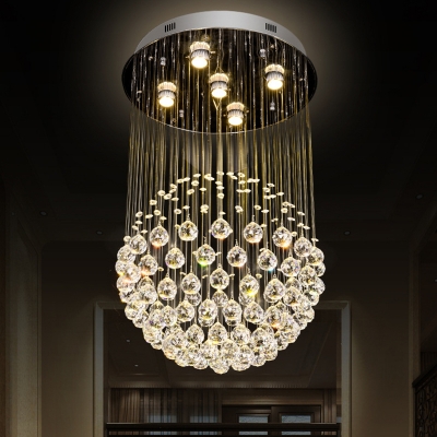 Spherical Restaurant Flush Ceiling Light Crystal Orb 5 Bulbs Modernism Flush Mounted Lamp in Stainless Steel