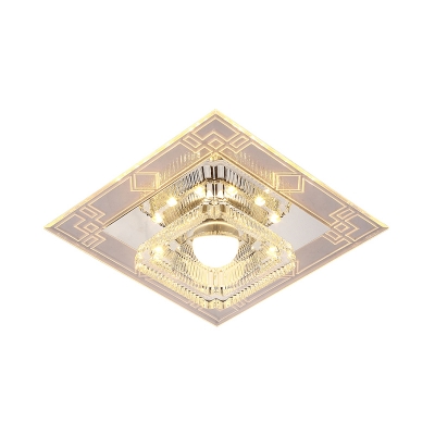 Square Small Corridor Ceiling Light Crystal Modern Style LED Flush Mount Recessed Lighting in Chrome, Warm/White/Pink Light