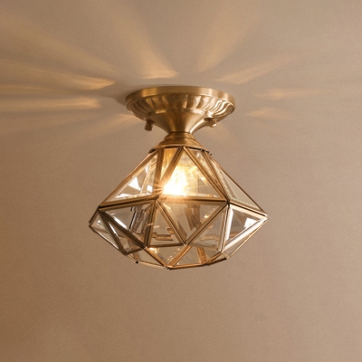Star/Diamond Kitchen Ceiling Lighting Antique Clear Glass 1 Head Brass Flush Mount Light Fixture
