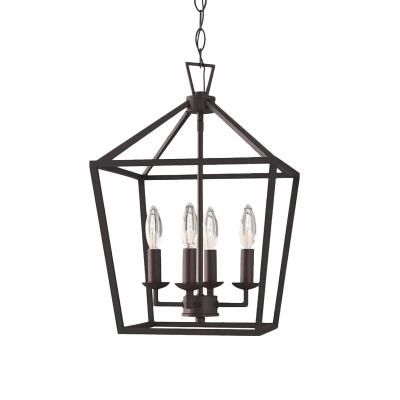 Tapered Square Kitchen Pendant Chandelier Rustic Iron 4-Light Black Hanging Ceiling Light
