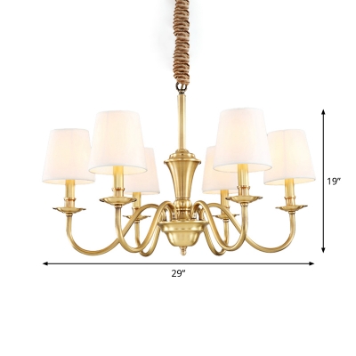Traditional Candelabra Chandelier 6/8 Bulbs Metal Pendant Light in Gold with Tapered Fabric Shade