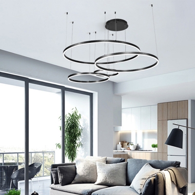 4-Light Living Room Pendant Lighting Contemporary Black/Gold/Coffee LED Chandelier with Circle Acrylic Shade