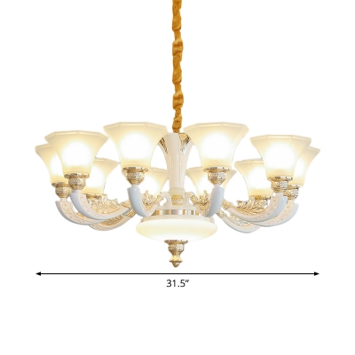6/8/12 Heads Ivory Glass Drop Lamp Traditional White Paneled Bell Dining Room Chandelier