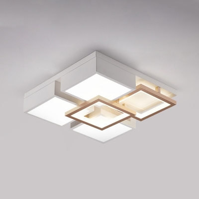 Acrylic Square/Rectangular Ceiling Flush Light Contemporary White-Gold Block Design LED Flushmount in White/3 Color Light