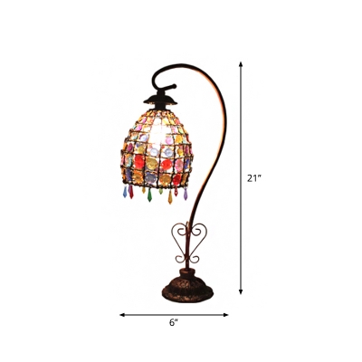 Beaded Bell Bedside Table Lamp Bohemia Stained Glass Single Copper Gooseneck Night Light with/without Fringe