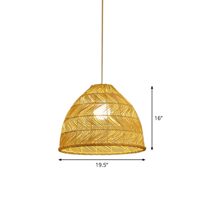 Bell Shaped Restaurant Ceiling Pendant Bamboo Single Asian Hanging Light Fixture in Beige, 16