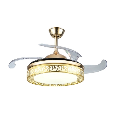 Bird Nest Hotel Hanging Fan Lamp Metal Modern 4-Blade Semi Flush Mounted Ceiling LED Light in Gold, 19