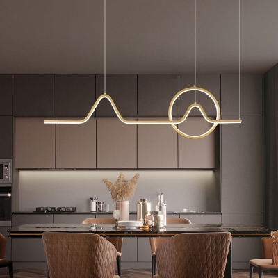 Black/Gold Linear LED Hanging Pendant Minimalist Metal Landscape Outlined Ceiling Suspension Lamp in Warm/White Light