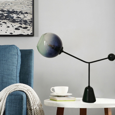 Black Molecule Table Lamp Postmodern 1 Head Ombre Blue Glass Nightstand Light for Living Room