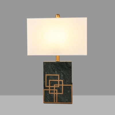 Black/White/Green Rectangle Night Lamp Postmodern 1 Head Marble Oriental Table Light with Fabric Shade