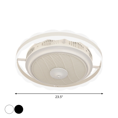 Black/White Hoop Ceiling Fan Lamp Fixture Modern 23.5