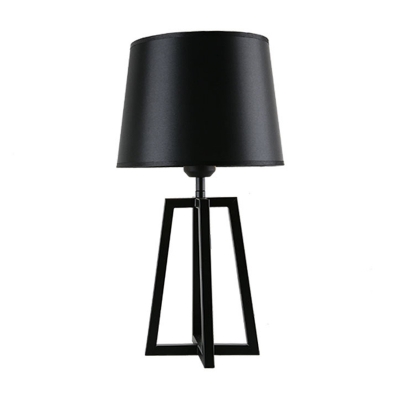 Black/White Trapezoid Stand Night Light Modern Single-Bulb Fabric Table Lighting with Tapered Drum Shade