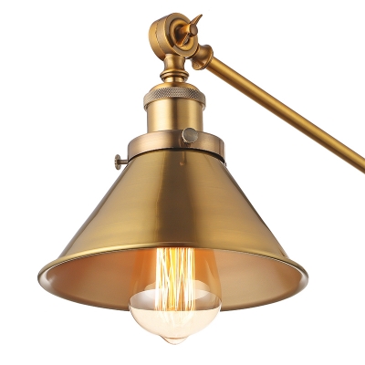 Brushed Brass Finish 1 Light Wall Sconce with Cone Shade for Barn Warehouse