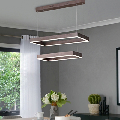 Coffee 2/3/5-Tiered Rectangle Chandelier Modern Style Aluminum LED Hanging Ceiling Light